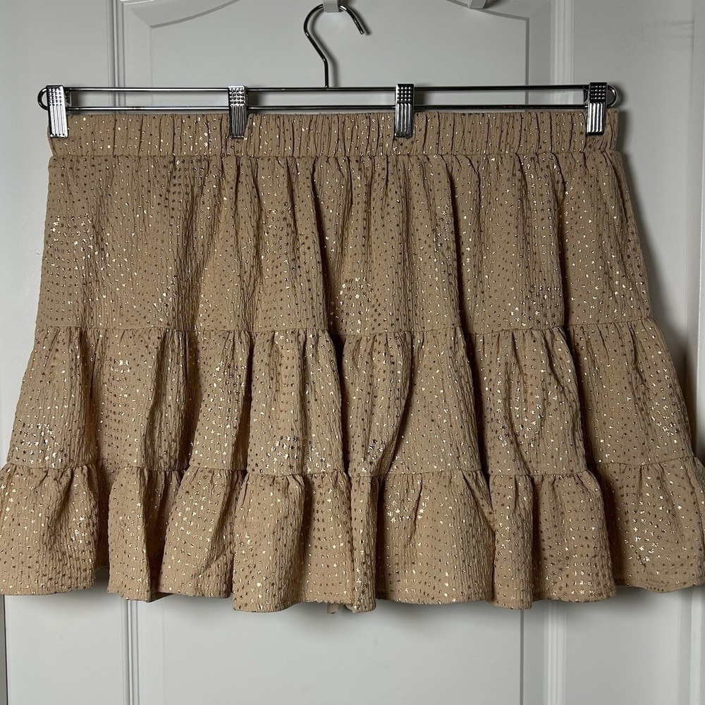 Cider Tan with Gold Star Print Mini Tiered Ruffle Skirt Y2K Western Glam Style